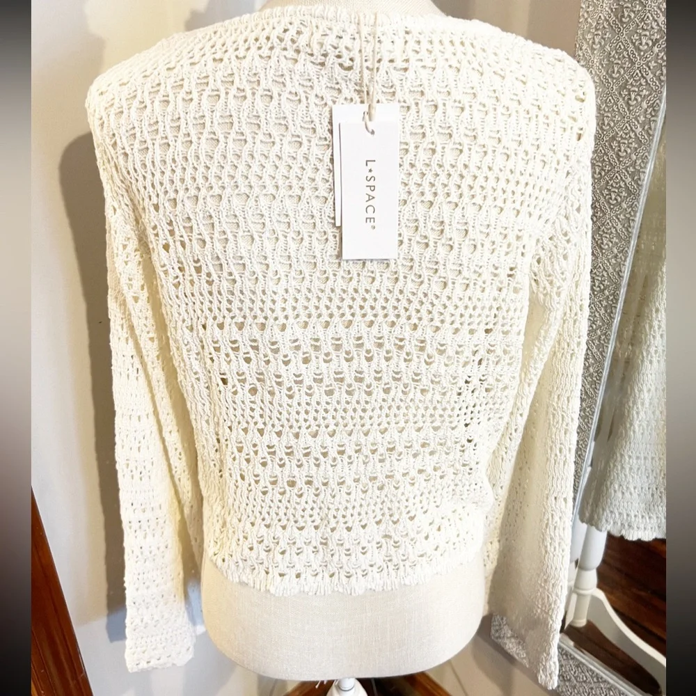 L*Space Golden Hour Cover Up Crochet Top Cream Boho Beach Pool Bell Sleeve XL